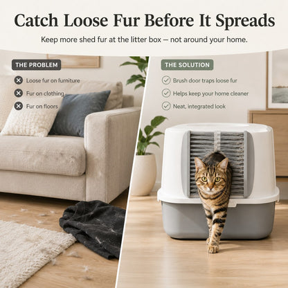 Paws in Awe Cat Litter Box Self-Grooming Brush Door – Automatic Loose Fur Catcher for Enclosed Litter Boxes & Cleaner Homes, 2-Piece Set image 5