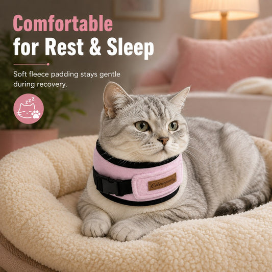 Paws in Awe Soft Cat Recovery Collar for Post-Surgery Care - Adjustable Anti-Lick Fleece Neck Wrap image 2