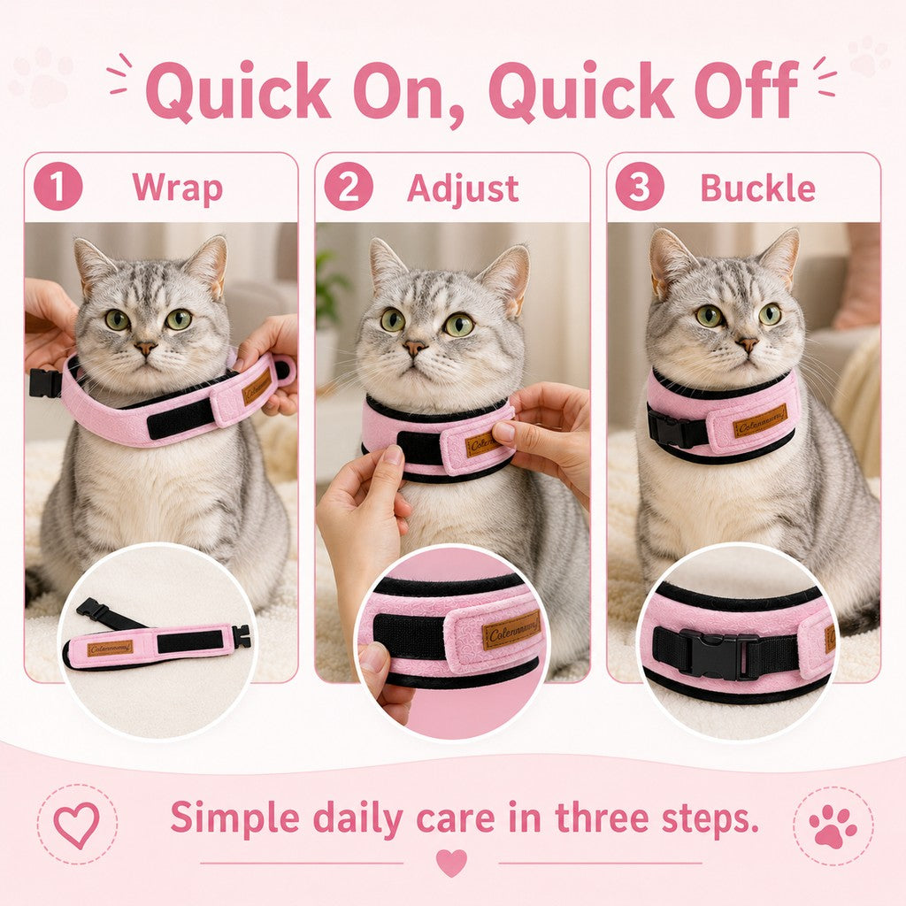 Paws in Awe Soft Cat Recovery Collar for Post-Surgery Care - Adjustable Anti-Lick Fleece Neck Wrap image 8