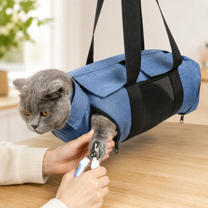 Cat restraint bag for ear cleaning and routine grooming