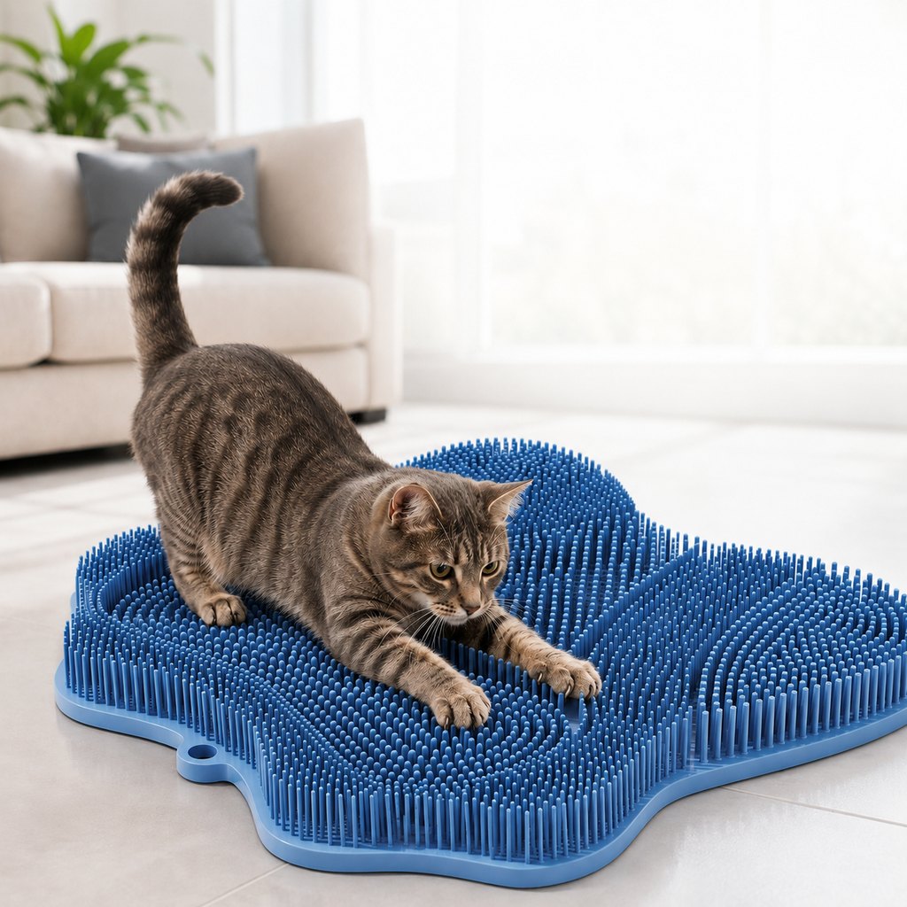 Paws in Awe Soft TPR Cat Scratch & Massage Mat for Indoor Cats – Sofa-Saving Pad for Scratching, Stretching & Rubbing image 1