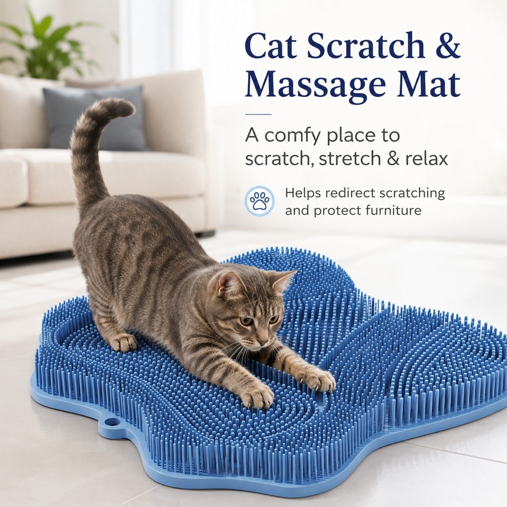 Paws in Awe Soft TPR Cat Scratch & Massage Mat for Indoor Cats – Sofa-Saving Pad for Scratching, Stretching & Rubbing image 2