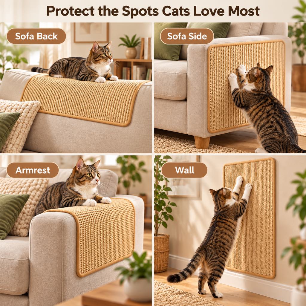 Paws in Awe Self-Adhesive Sisal Cat Scratching Mat for Sofas & Walls - Helps Protect Furniture from Scratches