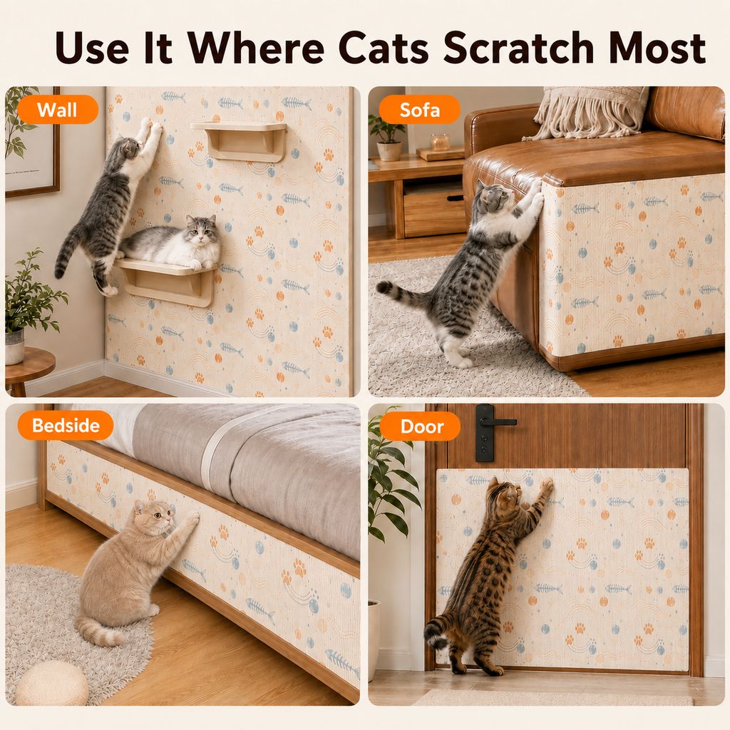 Paws in Awe Self-Adhesive Cat Scratch Mat for Wall & Furniture Protection – Cuttable Cat Scratching Pad for Sofa, Door, Bedside & Home Surfaces image 2