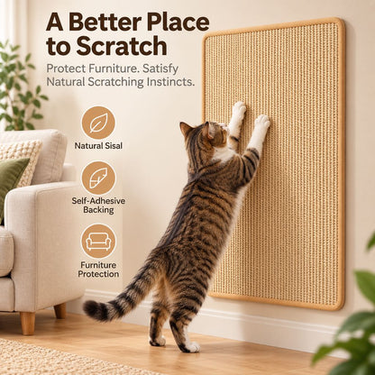 Paws in Awe Self-Adhesive Sisal Cat Scratching Mat for Sofas & Walls - Helps Protect Furniture from Scratches