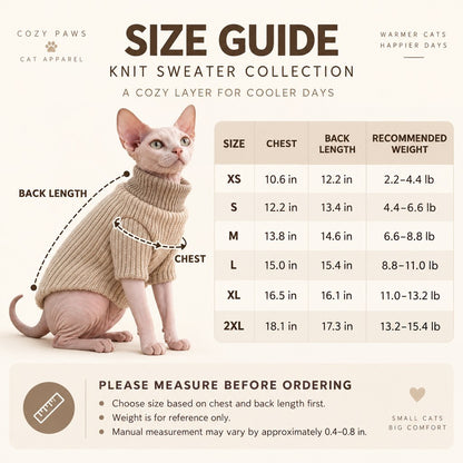 Cat sweater and sherpa vest XS to 2XL size guide