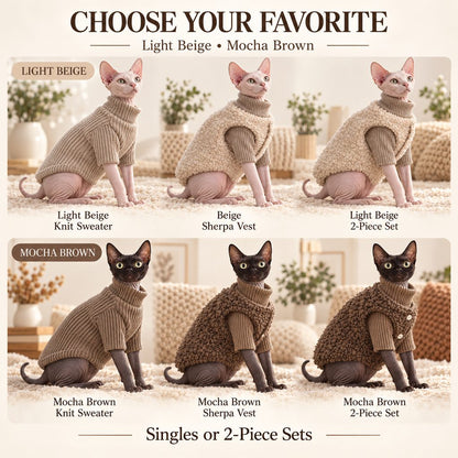Six Light Beige and Mocha Brown cat sweater and vest style options