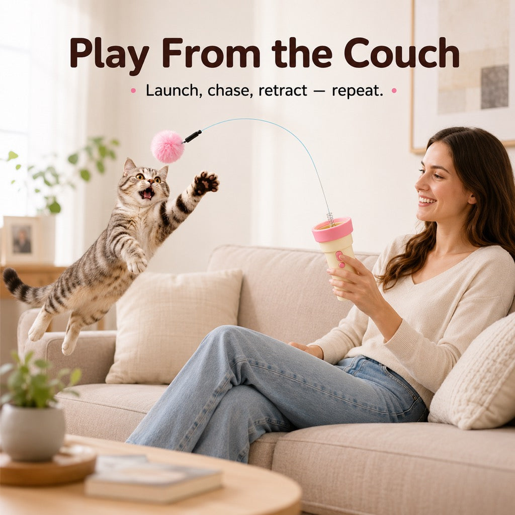 Paws in Awe One-Click Electric Cat Teaser Launcher for Indoor Cats - Chase & Pounce Play Without Constant Wand Waving image 3