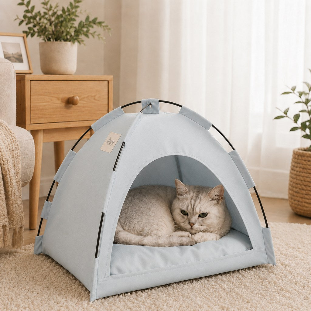 Paws in Awe Cozy Foldable Cat Tent Bed for Apartment Naps - Breathable Hideaway with Removable Cushion image 9