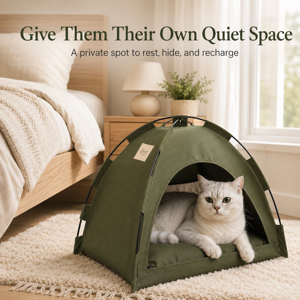 Paws in Awe Cozy Foldable Cat Tent Bed for Apartment Naps - Breathable Hideaway with Removable Cushion image 2