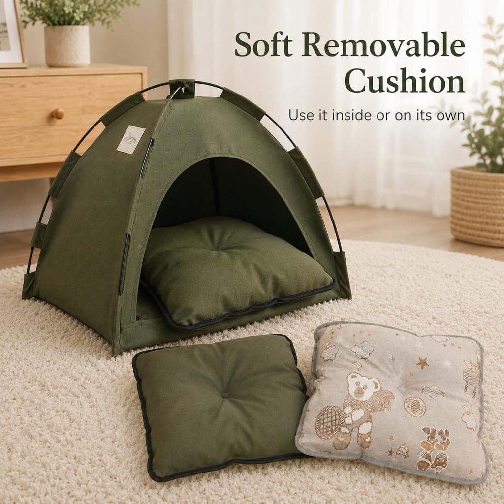 Paws in Awe Cozy Foldable Cat Tent Bed for Apartment Naps - Breathable Hideaway with Removable Cushion image 3