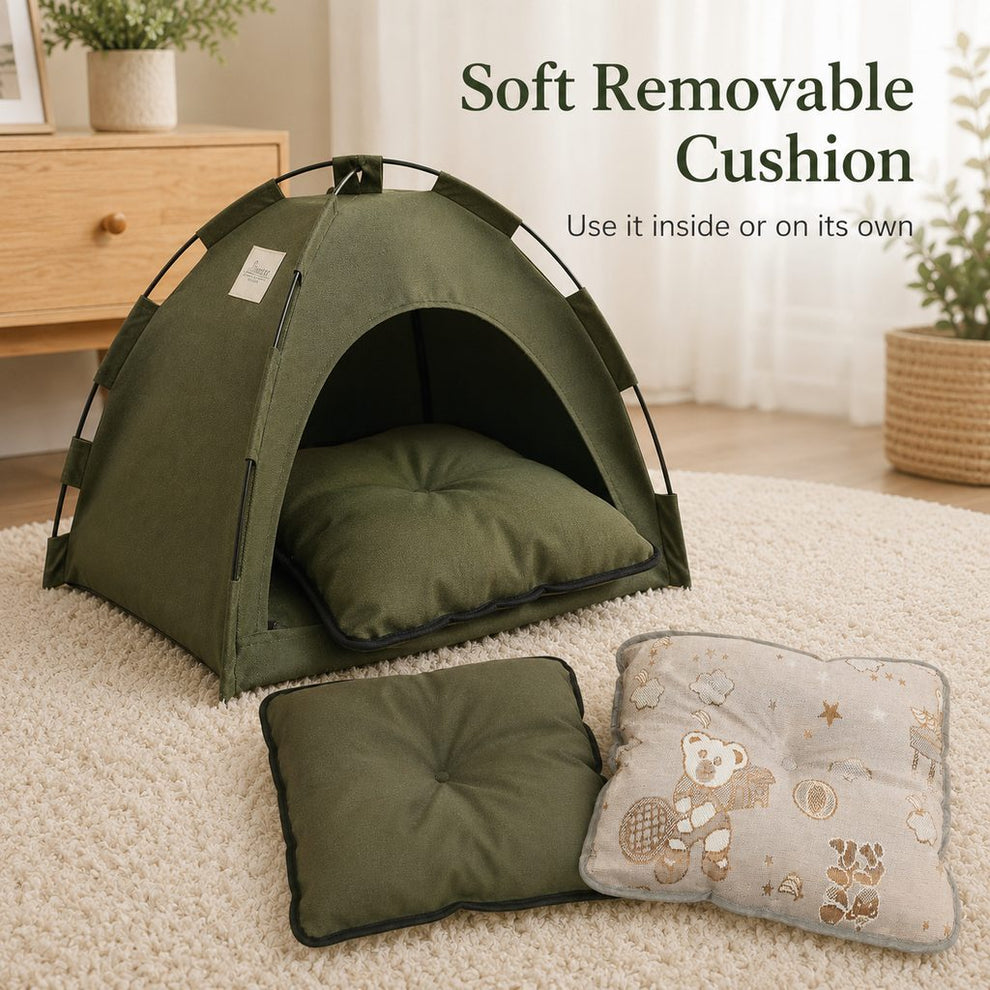 Paws in Awe Cozy Foldable Cat Tent Bed for Apartment Naps - Breathable Hideaway with Removable Cushion image 3