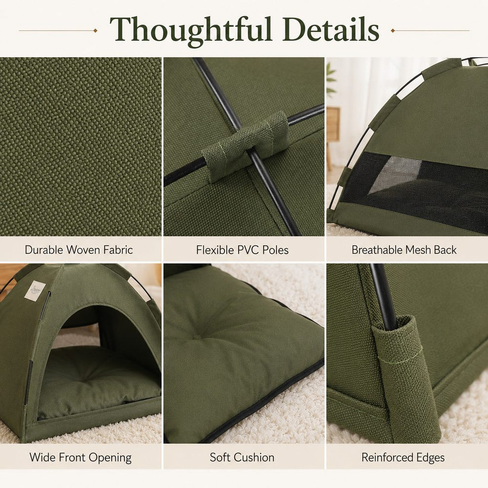 Paws in Awe Cozy Foldable Cat Tent Bed for Apartment Naps - Breathable Hideaway with Removable Cushion image 7