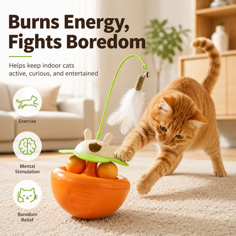Paws in Awe Interactive Wobble Cat Toy for Indoor Cats - Treat-Dispensing Feather Teaser That Keeps Cats Busy image 3