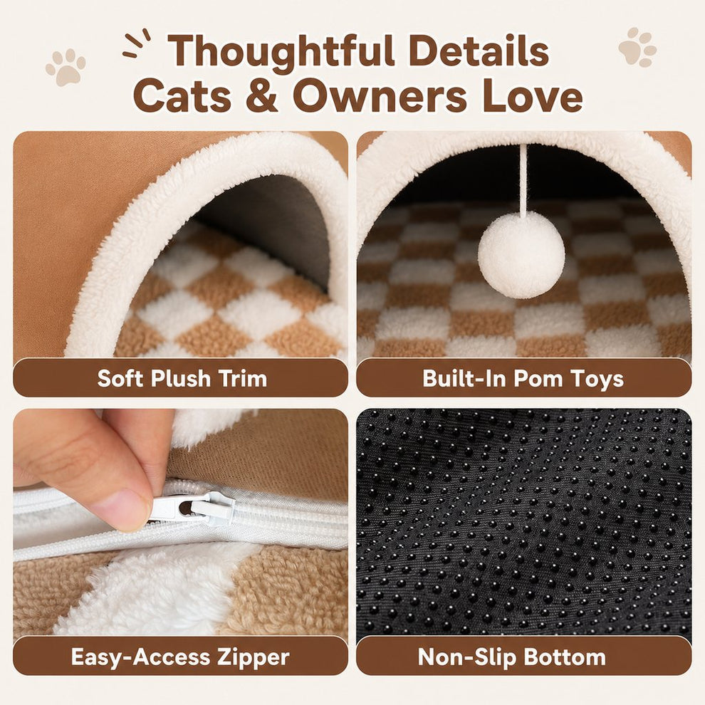 Paws in Awe 3-in-1 Multi-Cat Tunnel Bed & Play Mat for Indoor Cats - Spacious Cozy Hideaway for Shared Rest, Play & Less Bed Competition image 7