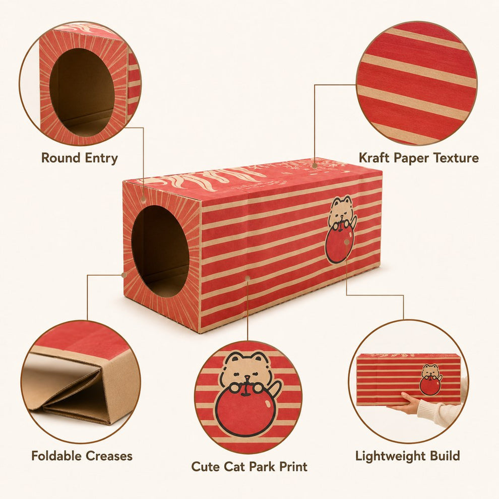 Paws in Awe Foldable Kraft Paper Cat Tunnel for Indoor Cats - Space-Saving Hide & Play Toy to Beat Boredom image 8