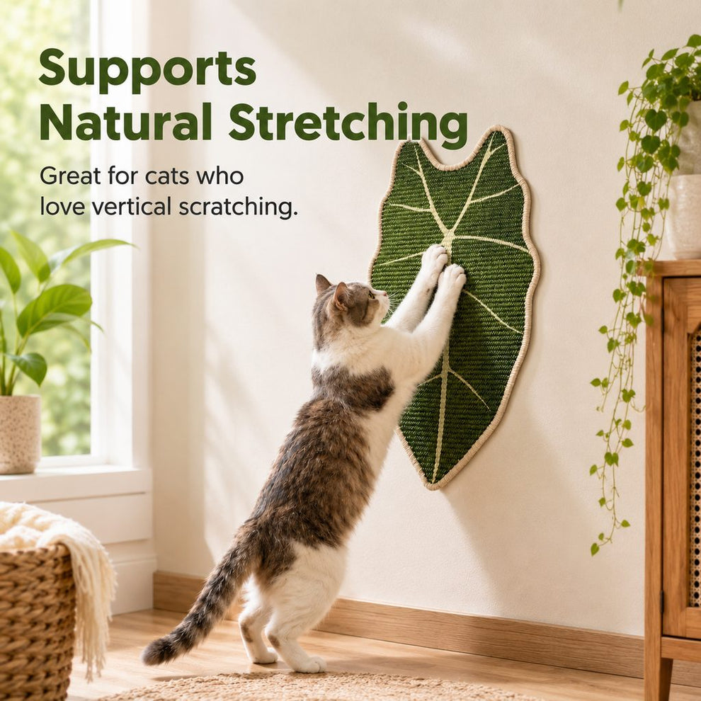 Cat wall scratcher supports natural stretching
