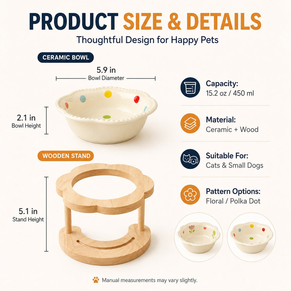 Paws in Awe Elevated Ceramic Pet Bowl with Wooden Stand for Cats & Small Dogs image 7