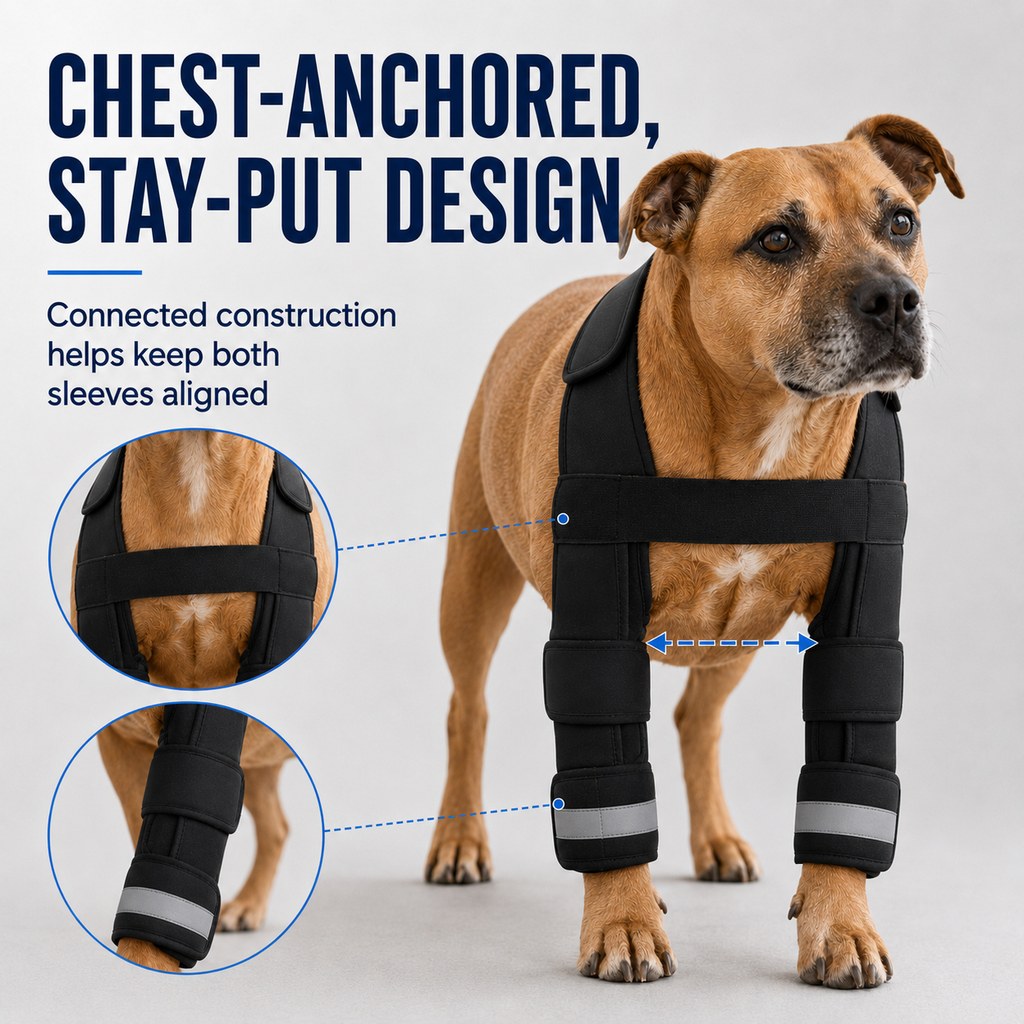 Chest anchored stay aligned dog double front leg brace