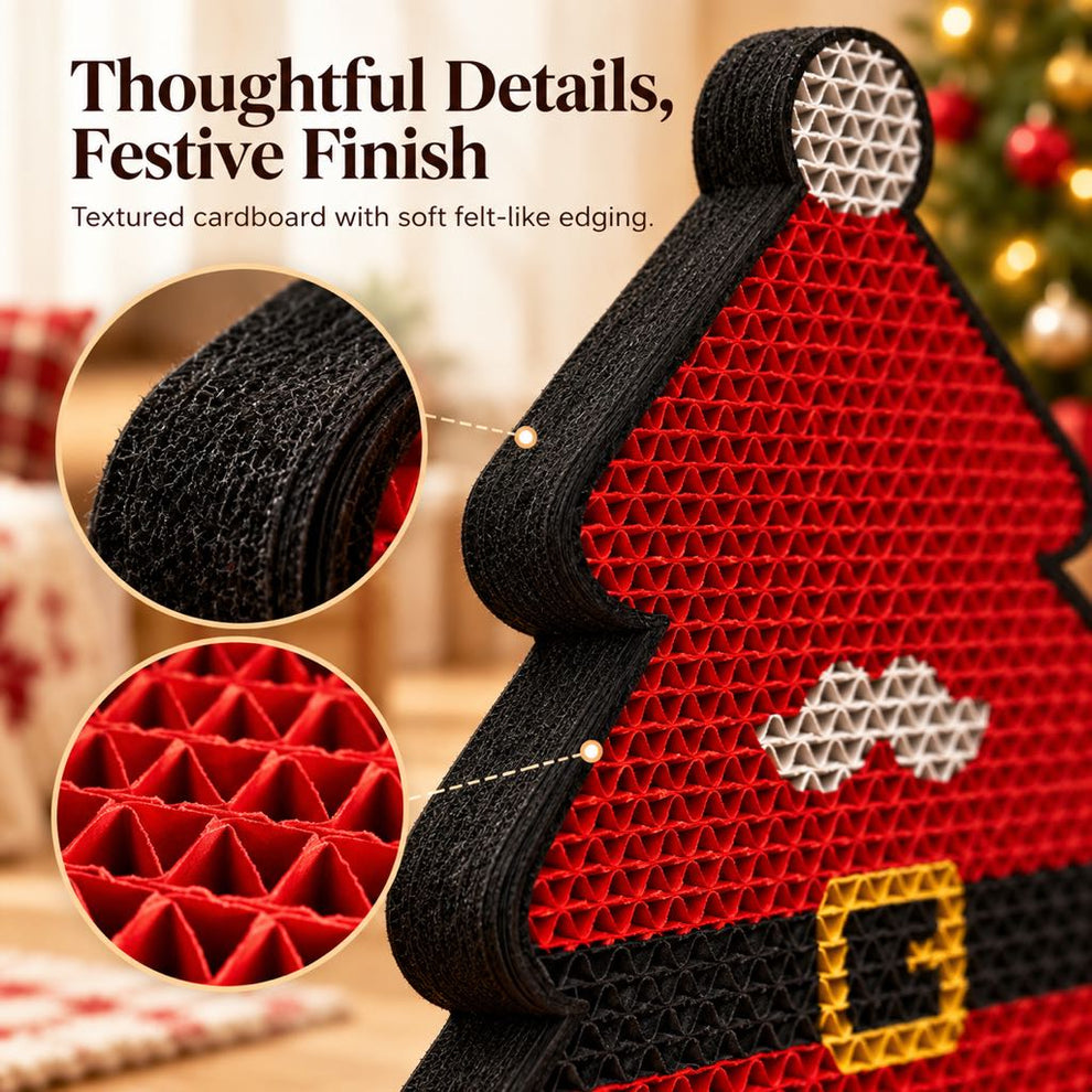 Close-up of the black felt-like edge on a Christmas cat scratcher