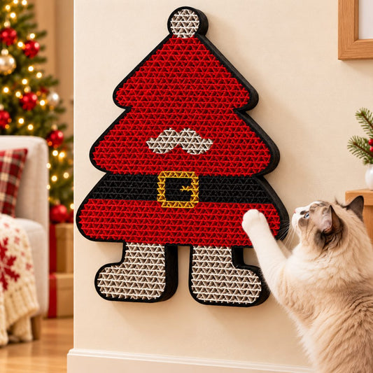 Paws in Awe Santa Tree Christmas cat scratcher in red