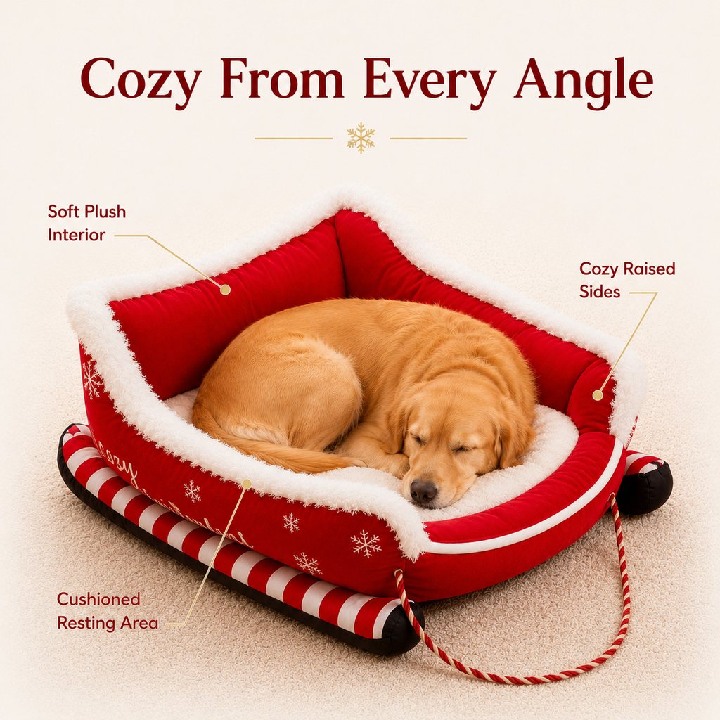 Cozy Christmas sleigh dog bed for pet rest