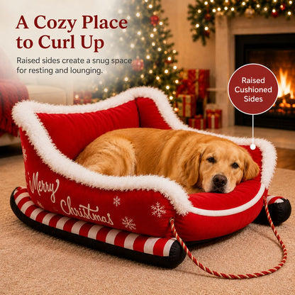 Festive sleigh pet bed for Christmas decor