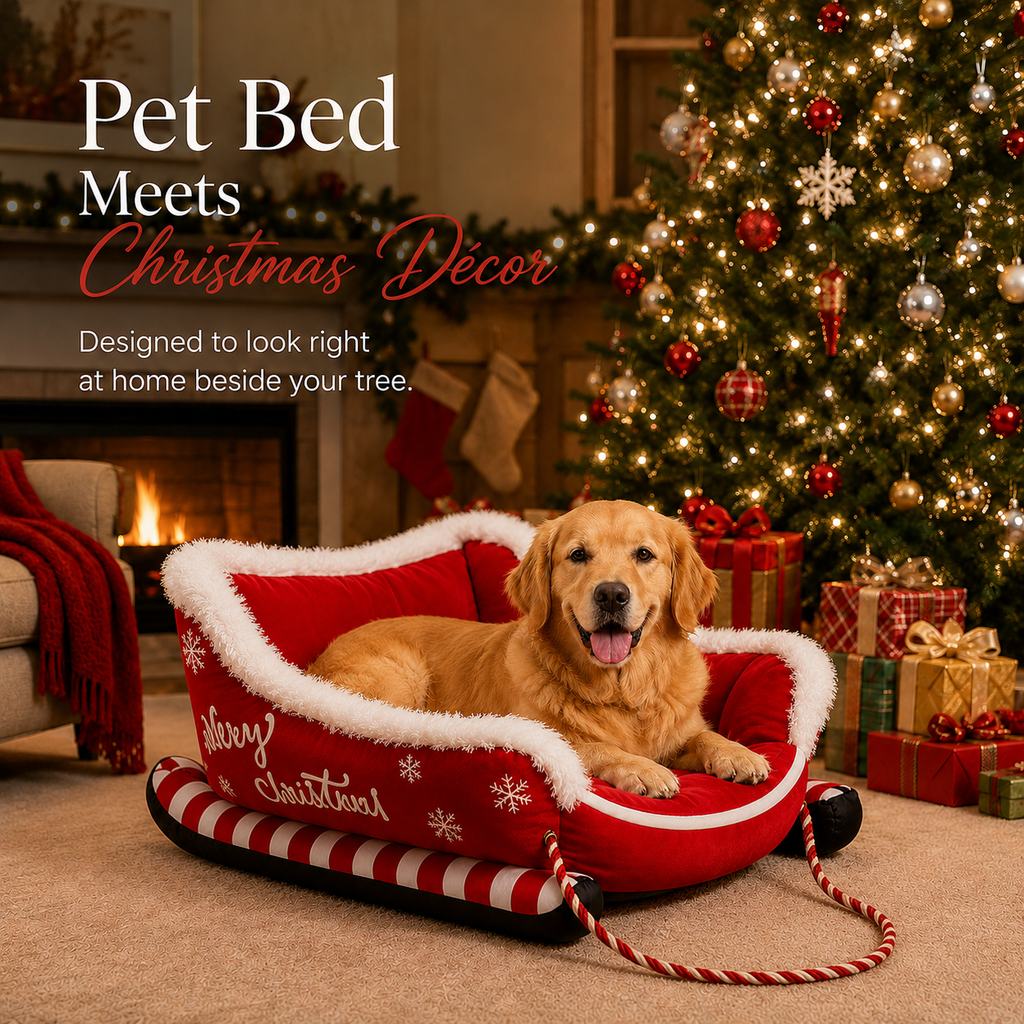 Christmas dog bed with raised cushioned sides