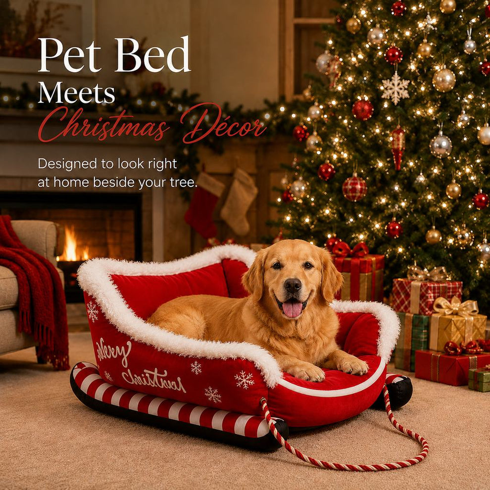 Christmas dog bed with raised cushioned sides