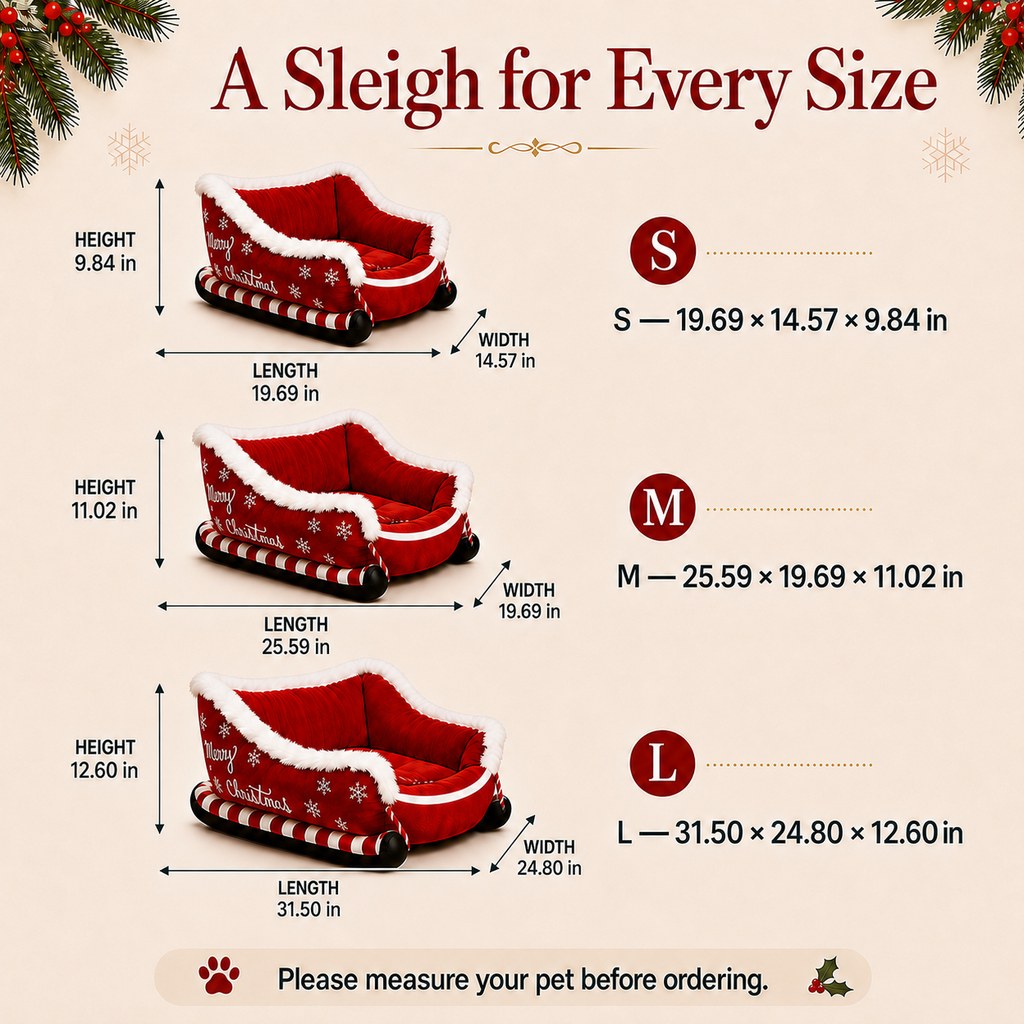 Christmas sleigh dog bed size guide