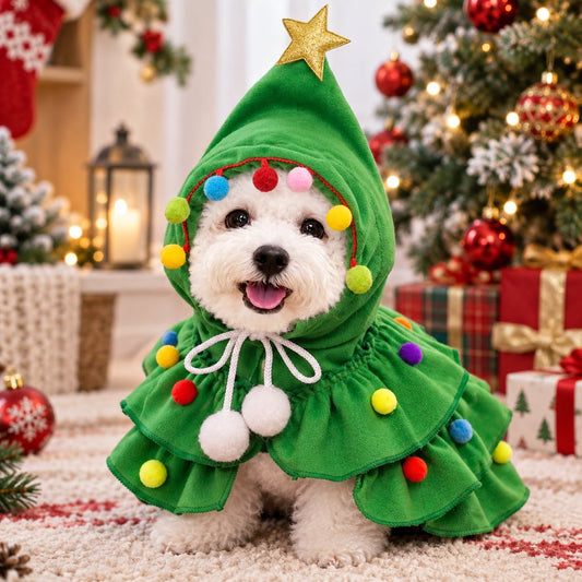 Paws in Awe Christmas Tree Pet Cape for Holiday Photos & Parties - Easy-Wear Costume for Small Dogs & Cats image 1