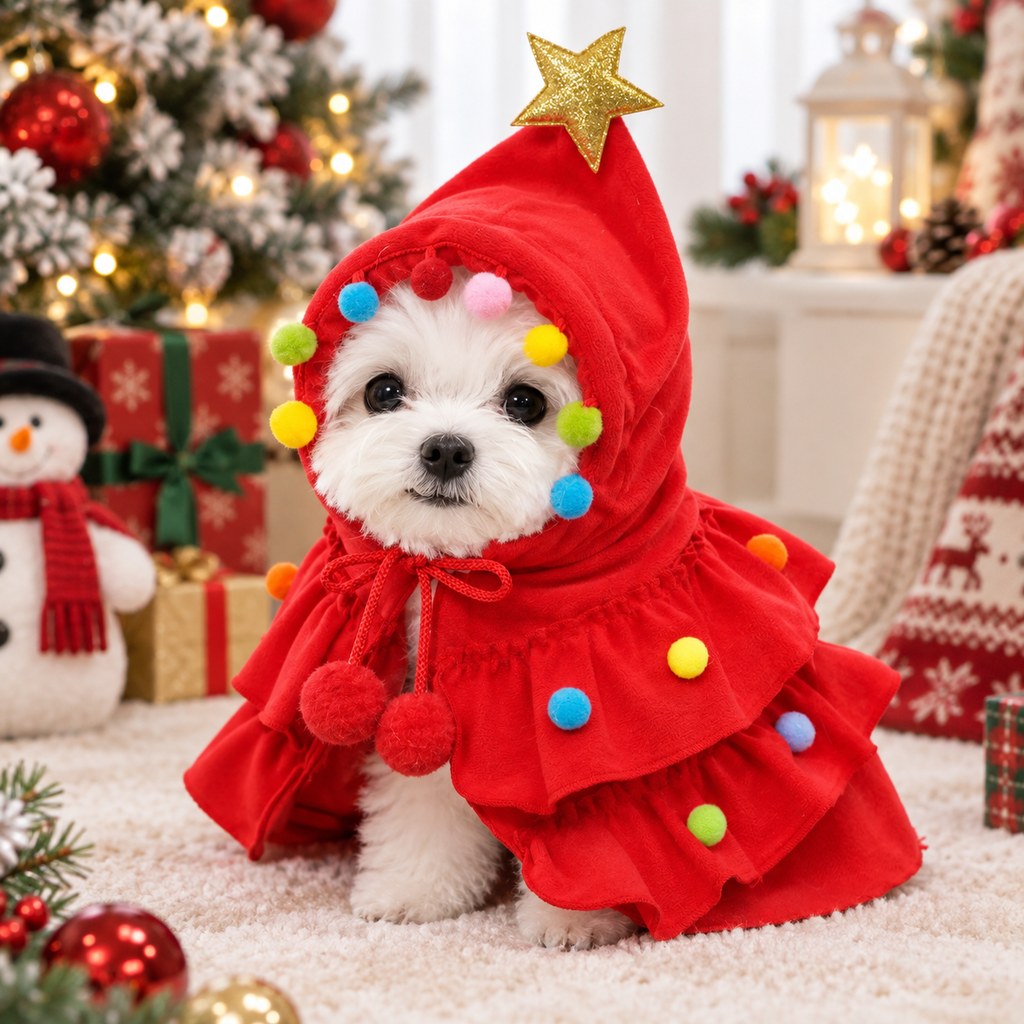 Paws in Awe Christmas Tree Pet Cape for Holiday Photos & Parties - Easy-Wear Costume for Small Dogs & Cats image 2