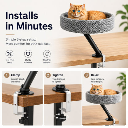 Paws in Awe Desk Mounted Cat Bed Perch for Home Office - Space Saving Elevated Cat Lounger with Soft Breathable Fabric for Cats to Relax Beside Your Workspace image 8