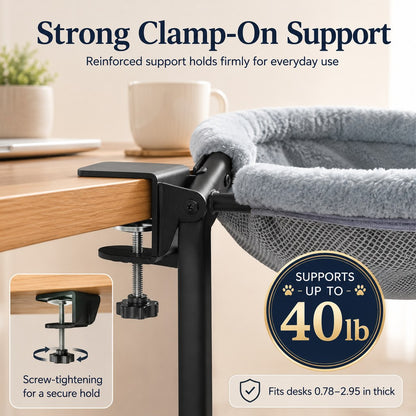 Paws in Awe Desk-Mounted Cat Bed for Home Offices - Space-Saving Clamp-On Cat Hammock image 6
