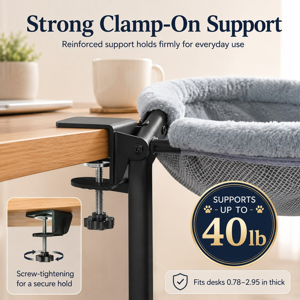 Paws in Awe Desk-Mounted Cat Bed for Home Offices - Space-Saving Clamp-On Cat Hammock image 6