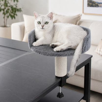 Paws in Awe Clamp-On Cat Perch for Home Office Desks - Space-Saving Cat Bed with Sisal Scratching Post image 1