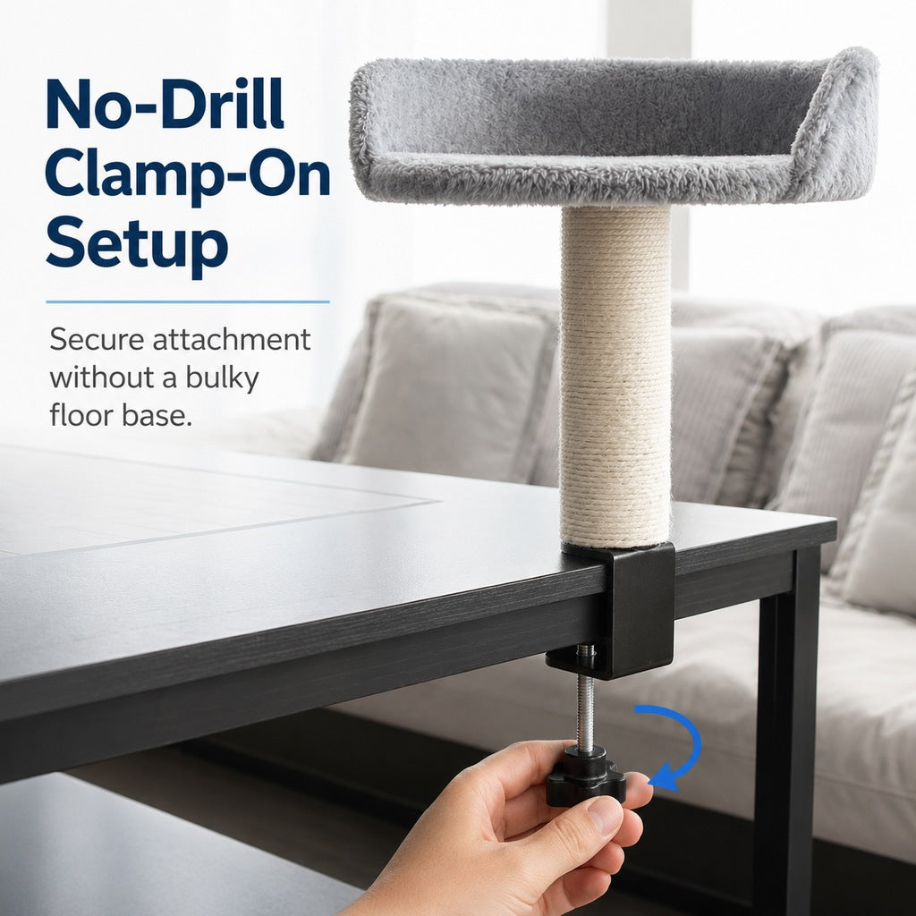 Paws in Awe Clamp-On Cat Perch for Home Office Desks - Space-Saving Cat Bed with Sisal Scratching Post image 6