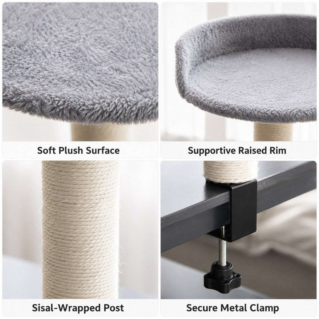 Paws in Awe Clamp-On Cat Perch for Home Office Desks - Space-Saving Cat Bed with Sisal Scratching Post image 7