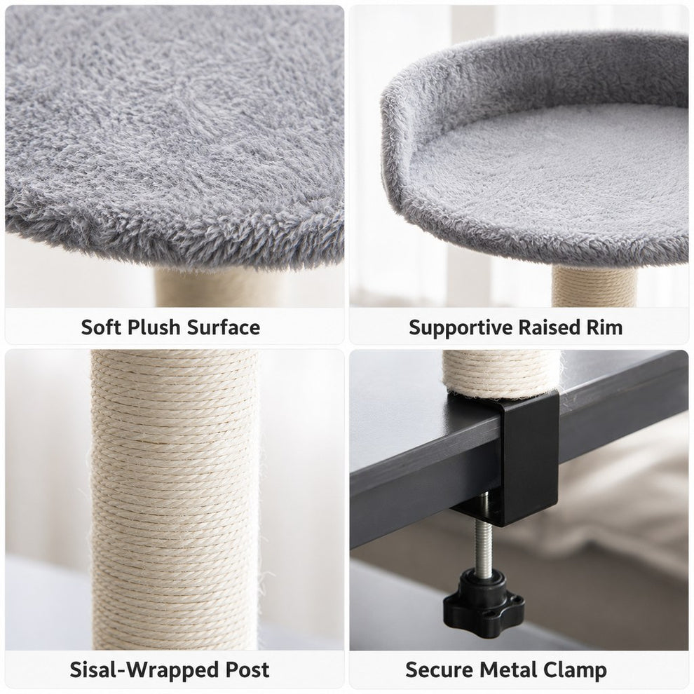 Paws in Awe Clamp-On Cat Perch for Home Office Desks - Space-Saving Cat Bed with Sisal Scratching Post image 7