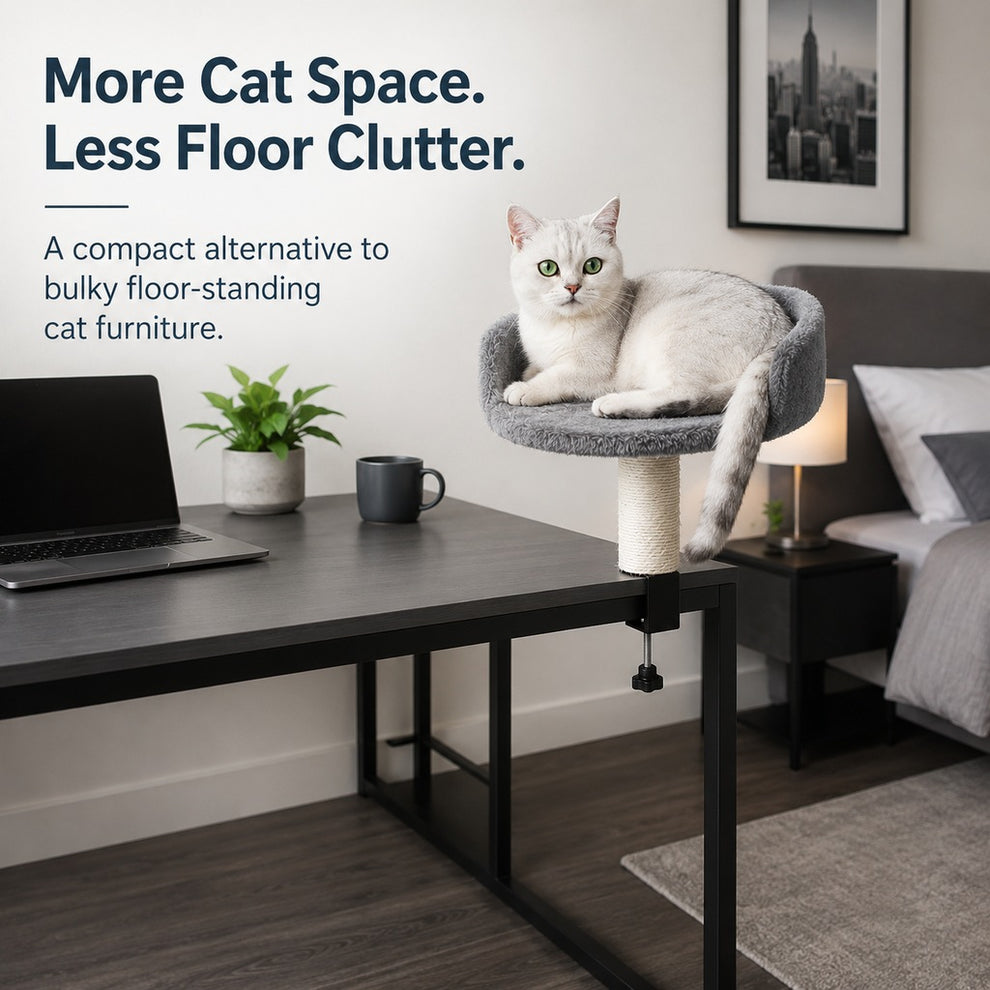 Paws in Awe Clamp-On Cat Perch for Home Office Desks - Space-Saving Cat Bed with Sisal Scratching Post image 2