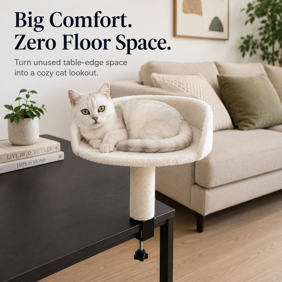 Paws in Awe Clamp-On Cat Perch for Home Office Desks - Space-Saving Cat Bed with Sisal Scratching Post image 4