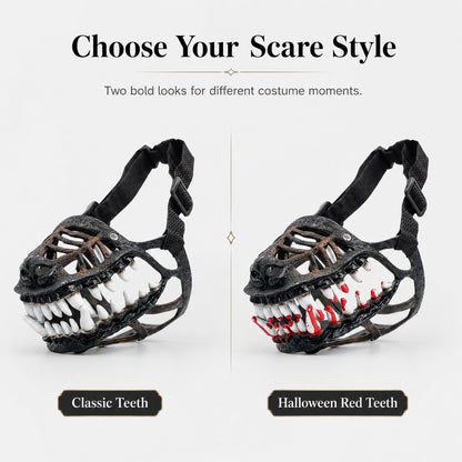 Classic Teeth and Halloween Red Teeth dinosaur dog muzzle style options