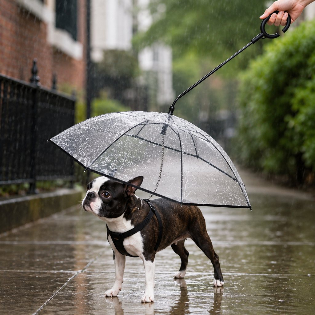 Clear dog umbrella with built-in leash for small dogs