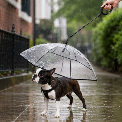 Clear dog umbrella with built-in leash for small dogs