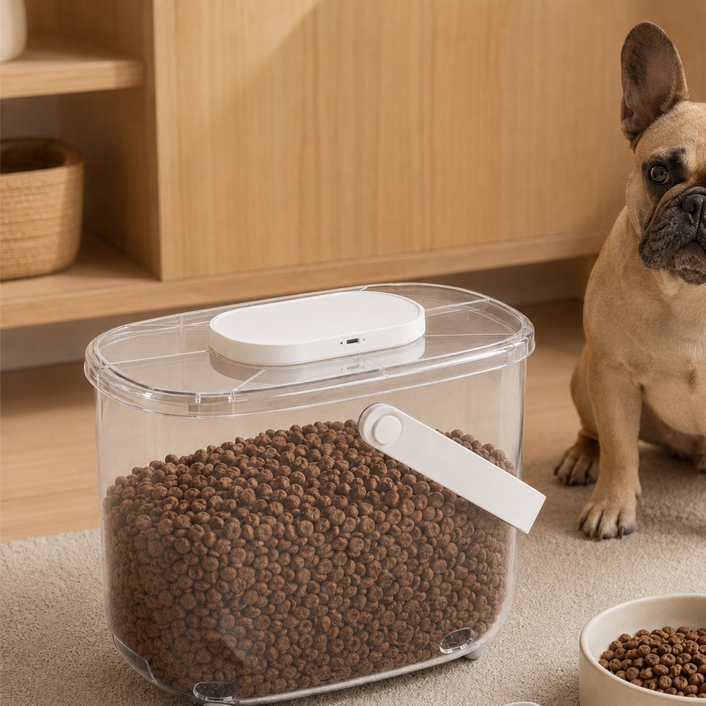Clear white 10L automatic vacuum pet food storage container