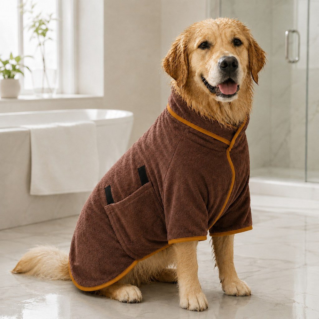 Coffee Brown microfiber dog bathrobe SKU image
