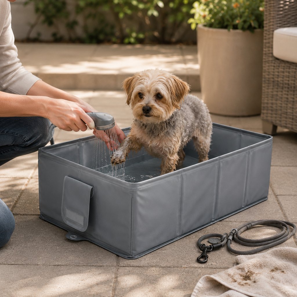 Collapsible Pet Bathtub with Drain Plug for Cats & Small Dogs - Easy At-Home Baths, Folds Flat for Storage image 6