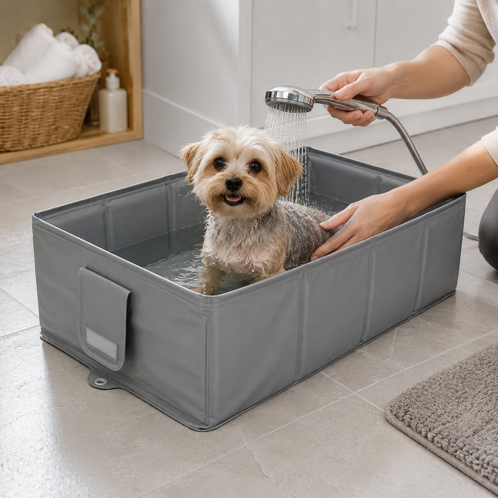 Collapsible Pet Bathtub with Drain Plug for Cats & Small Dogs - Easy At-Home Baths, Folds Flat for Storage image 1