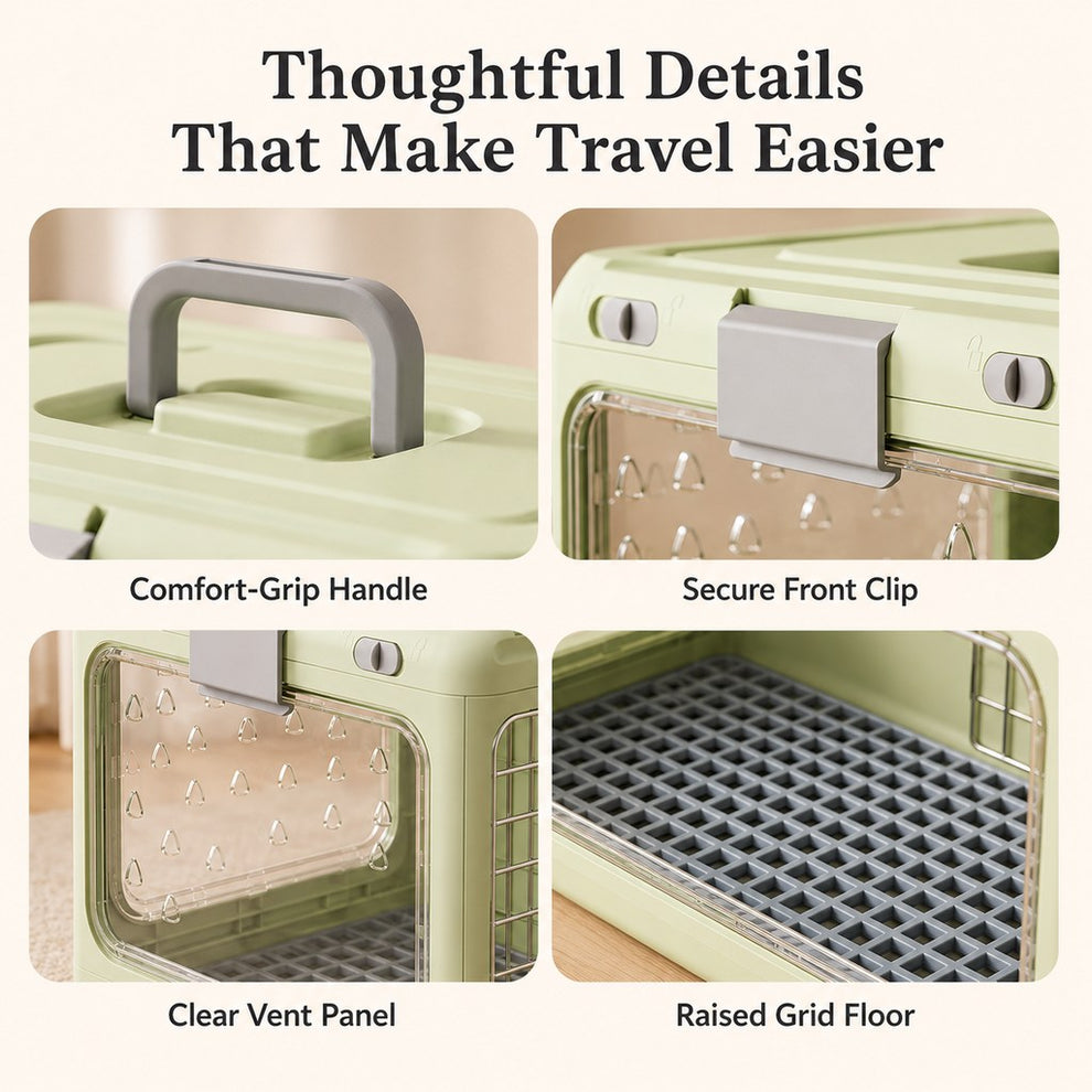 Paws in Awe Collapsible Pet Travel Carrier for Vet Visits & Road Trips - Fold-Flat Hard Crate That Saves Space image 4
