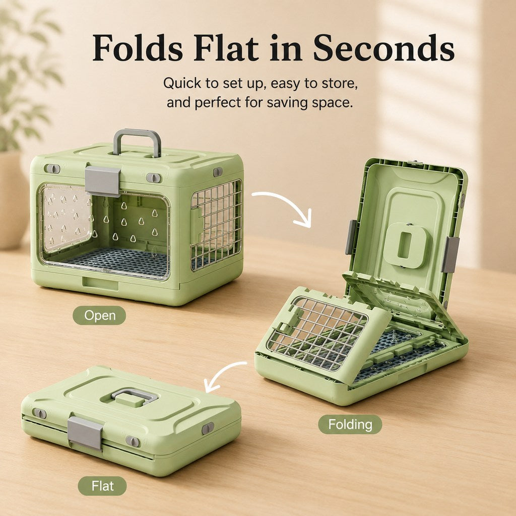 Paws in Awe Collapsible Pet Travel Carrier for Vet Visits & Road Trips - Fold-Flat Hard Crate That Saves Space image 5